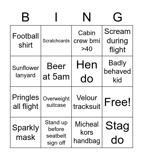 Ryanair bingo Card