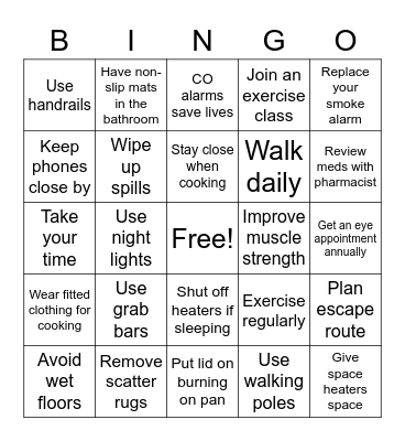 FALL & FIRE PREVENTION Bingo Card