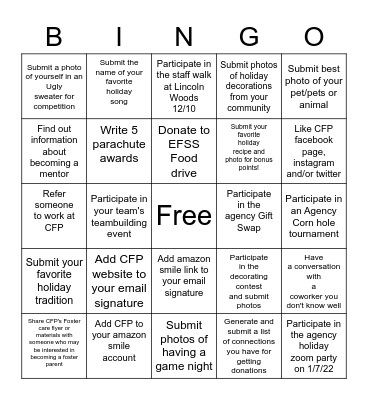 CFP GET INVOLVED Bingo Card