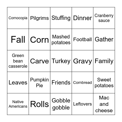 Thanksgiving Bingo Card