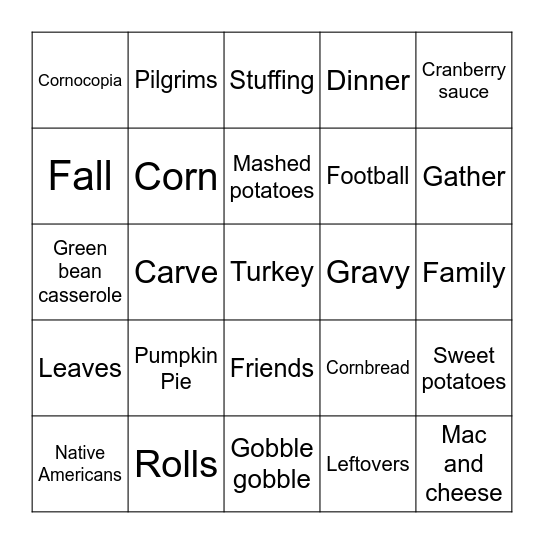 Thanksgiving Bingo Card