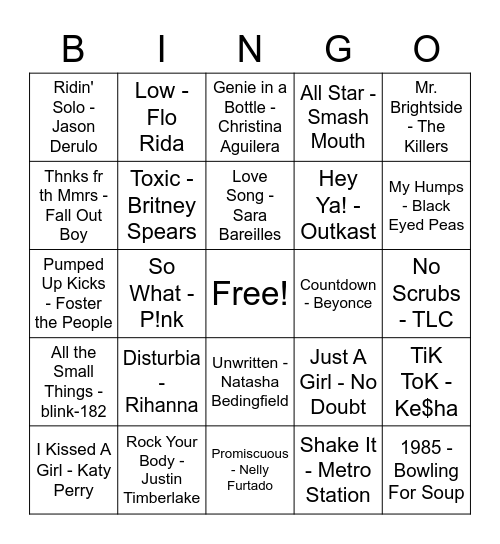 2000s Bingo Card