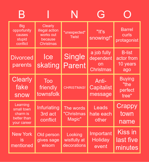 Hallmark Christmas Movie Bingo Card