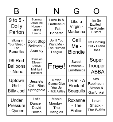 80s Bingo Card