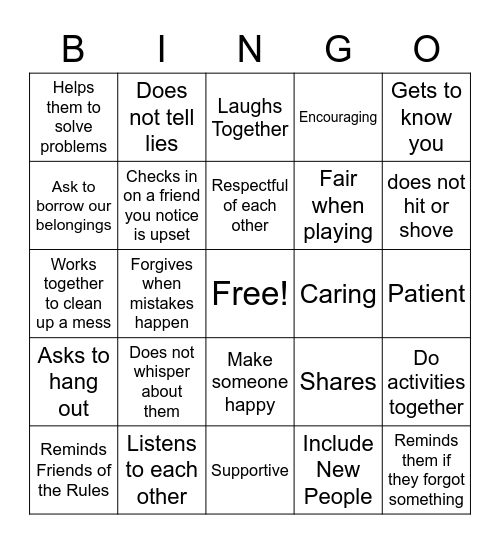 Ways to be a Good Friend  Bingo Card