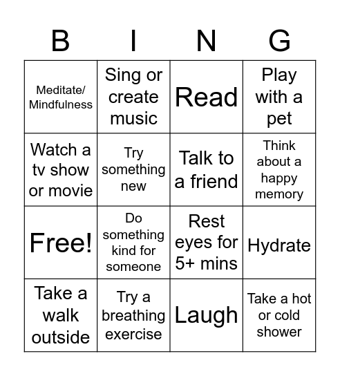 Be yourself Bingo Card