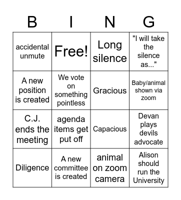 GSA Bingo Card