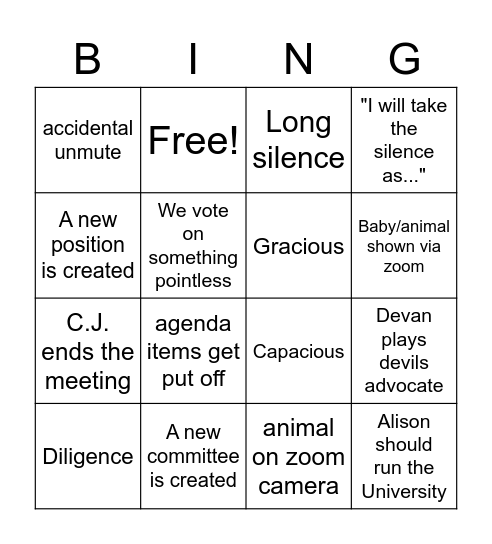 GSA Bingo Card