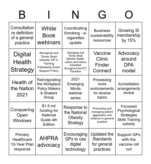 2021 GRPP Bingo – Achievements! Bingo Card