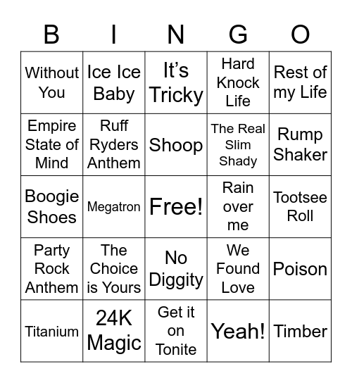 Hip Hop Bingo Card