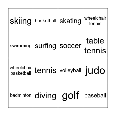 What Sport Do You Like? Bingo Card