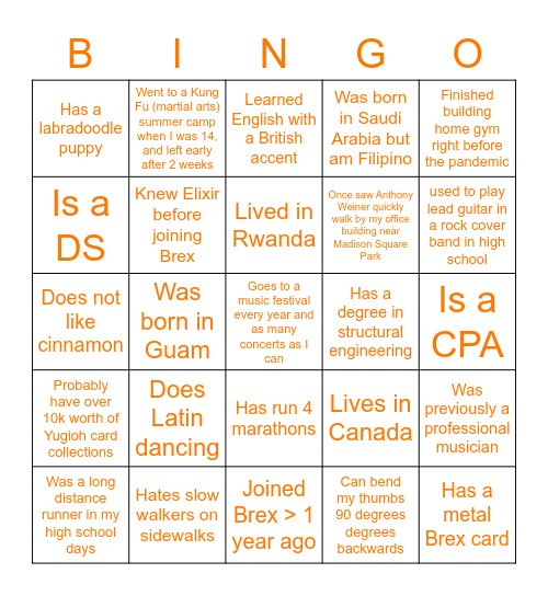 UW Bingo Card