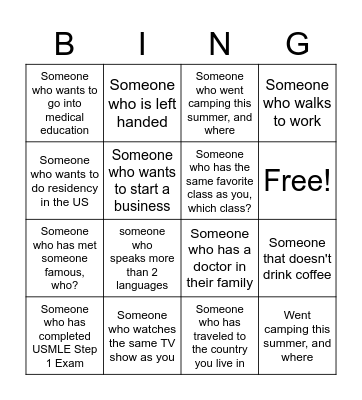 OMEF Networking Bingo Card