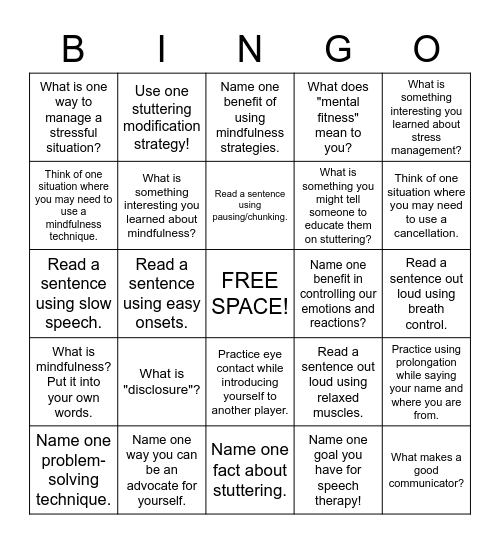 Mindfulness/Modification BINGO! Bingo Card