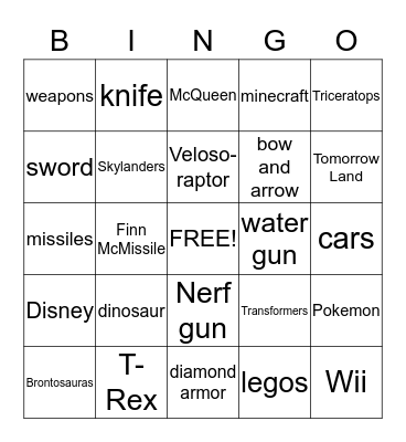 Keegan's  Bingo Card