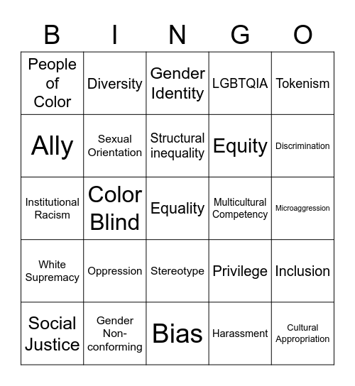 Diversity Equity & Inclusion Bingo Card