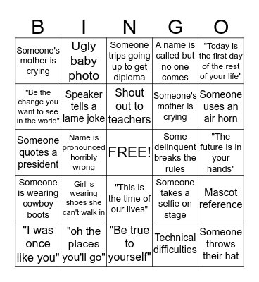 Graduation Bingo Card