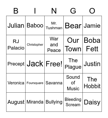 Wonder Bingo Card