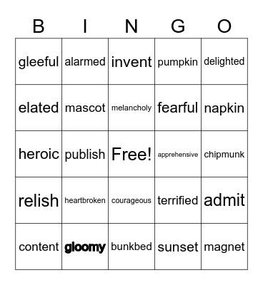 Vocabulary Bingo Card