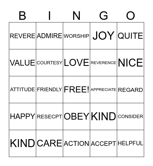 HONOR Bingo Card