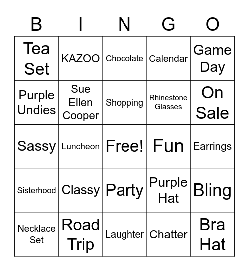 Classy and Sassy Bingo Card