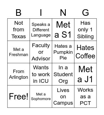 FNS Fall Social Bingo Card