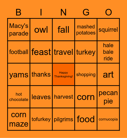 Thanksgiving/Fall Bingo Card