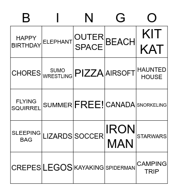 JARED'S BIRTHDAY BINGO Card