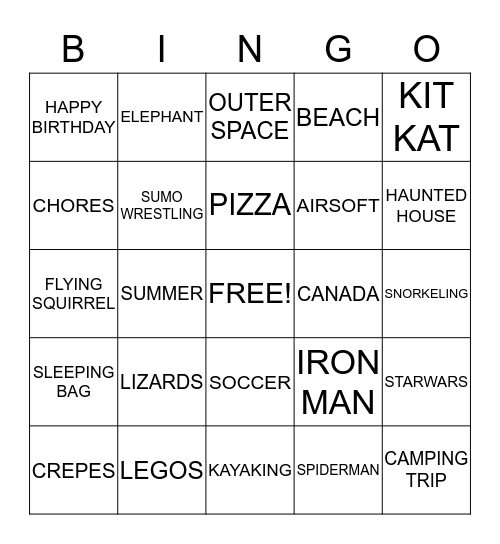 JARED'S BIRTHDAY BINGO Card