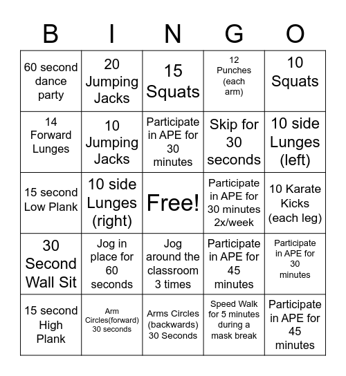 Let's MOVE Bingo! Level 3 Bingo Card