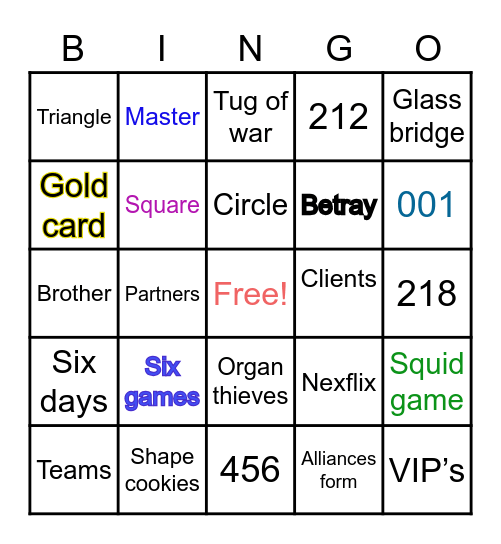 SQUID GAME Bingo Card