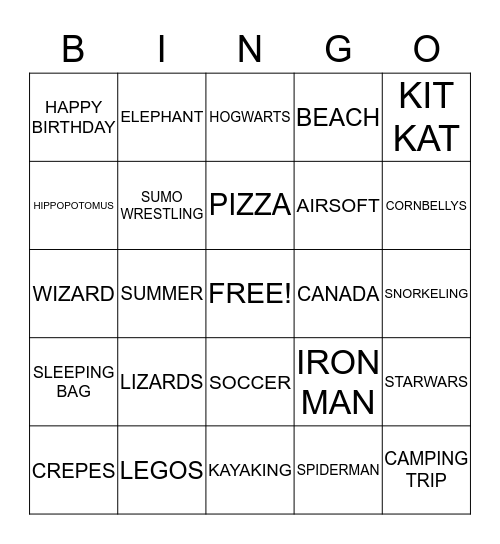 JARED'S BIRTHDAY BINGO Card