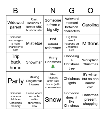 Unofficial Hallmark Christmas Movie Bingo Card