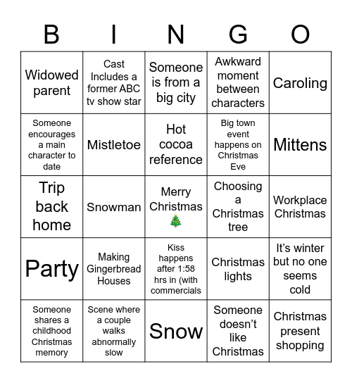 Unofficial Hallmark Christmas Movie Bingo Card