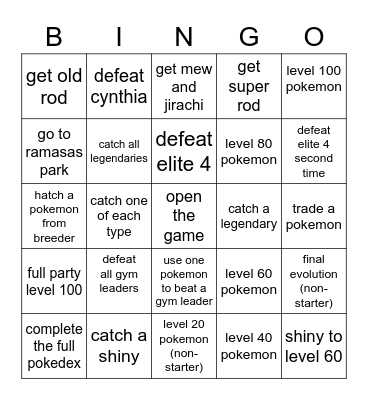 Brilliant Diamond/Shining Pearl Bingo Card