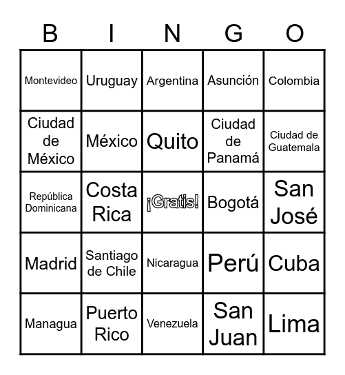 Los Países Hispanohablantes Bingo Card