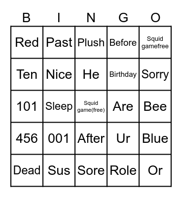 words Bingo Card