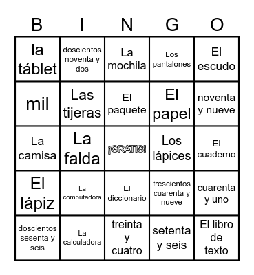 Unidad 2: Así se dice 1 Bingo Card
