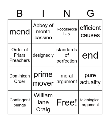 Saint Thomas Aquinas Bingo Card