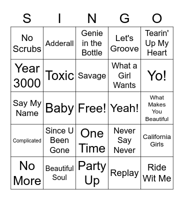Y2K Throwbacks Bingo Card