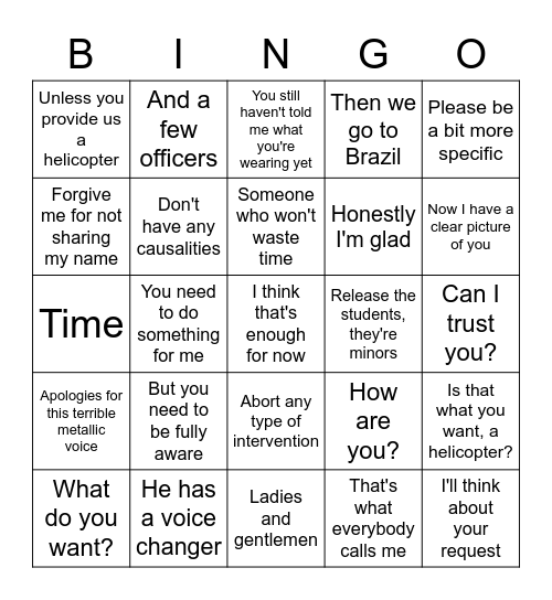 MONEY HEIST SCRIPT Bingo Card