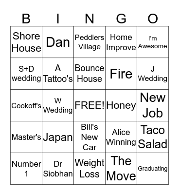 Gruduation Bingo Card