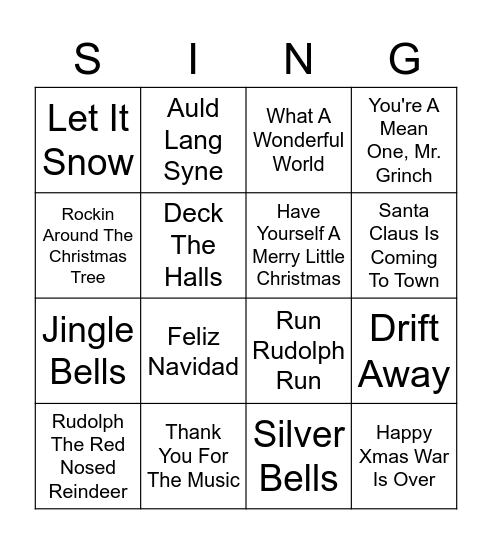 SINGO Bingo Card