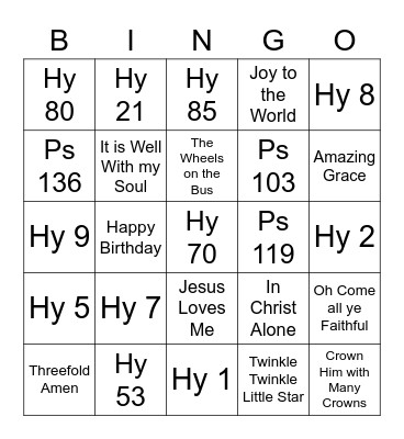 Music Bingo Card