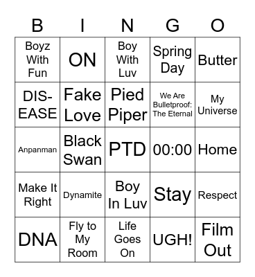 Kay’s BTS BINGO Card
