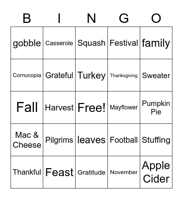 Thanksgiving Bingo Card