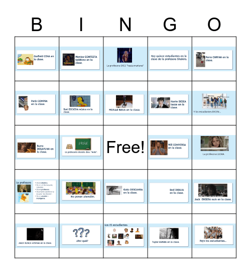 -AR verbs Bingo Card