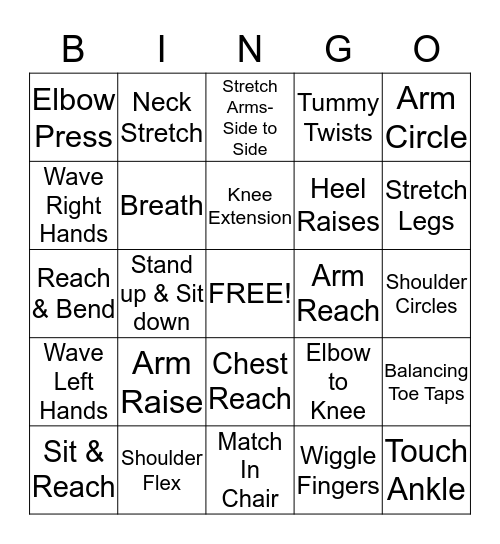 Chair Bingo  Bingo Card