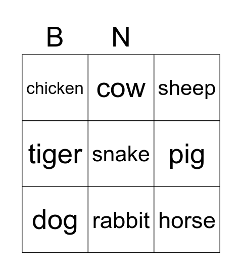 animals Bingo Card