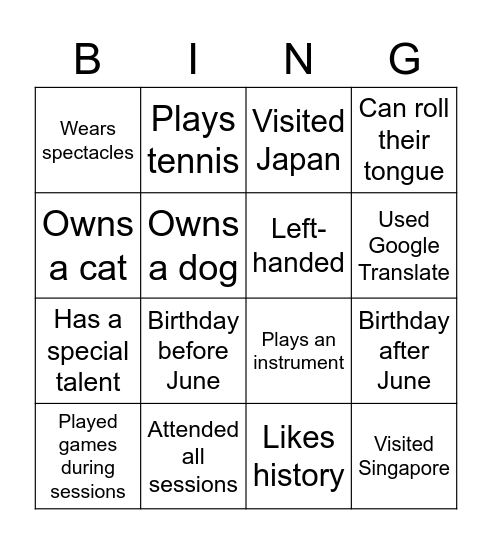 Farewell Session Bingo Card